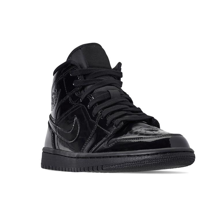 New JORDAN 1 Mid Se Triple Black Patent Women's BQ6472-002
