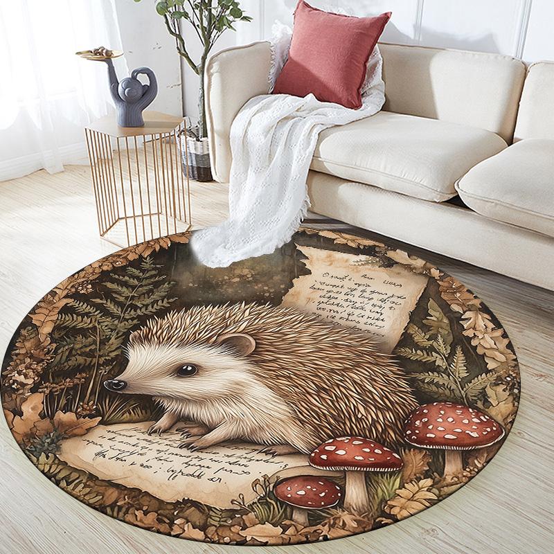 Vintage Mushroom Animals,Round Area Rug,Carpet Rug for Living Room Bedroom Sofa Playroom Decor,Non-slip Floor Mat