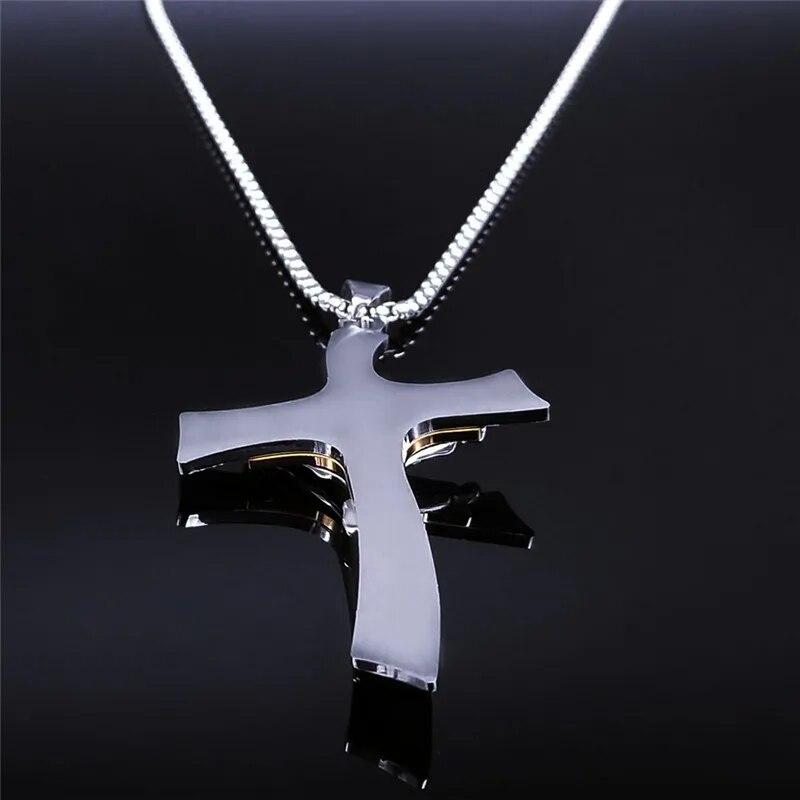 Crucifix Crucifix Crucifix din oțel inoxidabil Colier cu pandantiv cu mai multe straturi Colier de culoare aur argint pentru bărbați Bijuterii collier homme NXH43S02