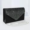 Damen Einzelschulter Abend-Clutch-Tasche mit Klappe, Bunte Strasssteine, Schwarze Hand-Mode-Abendtasche