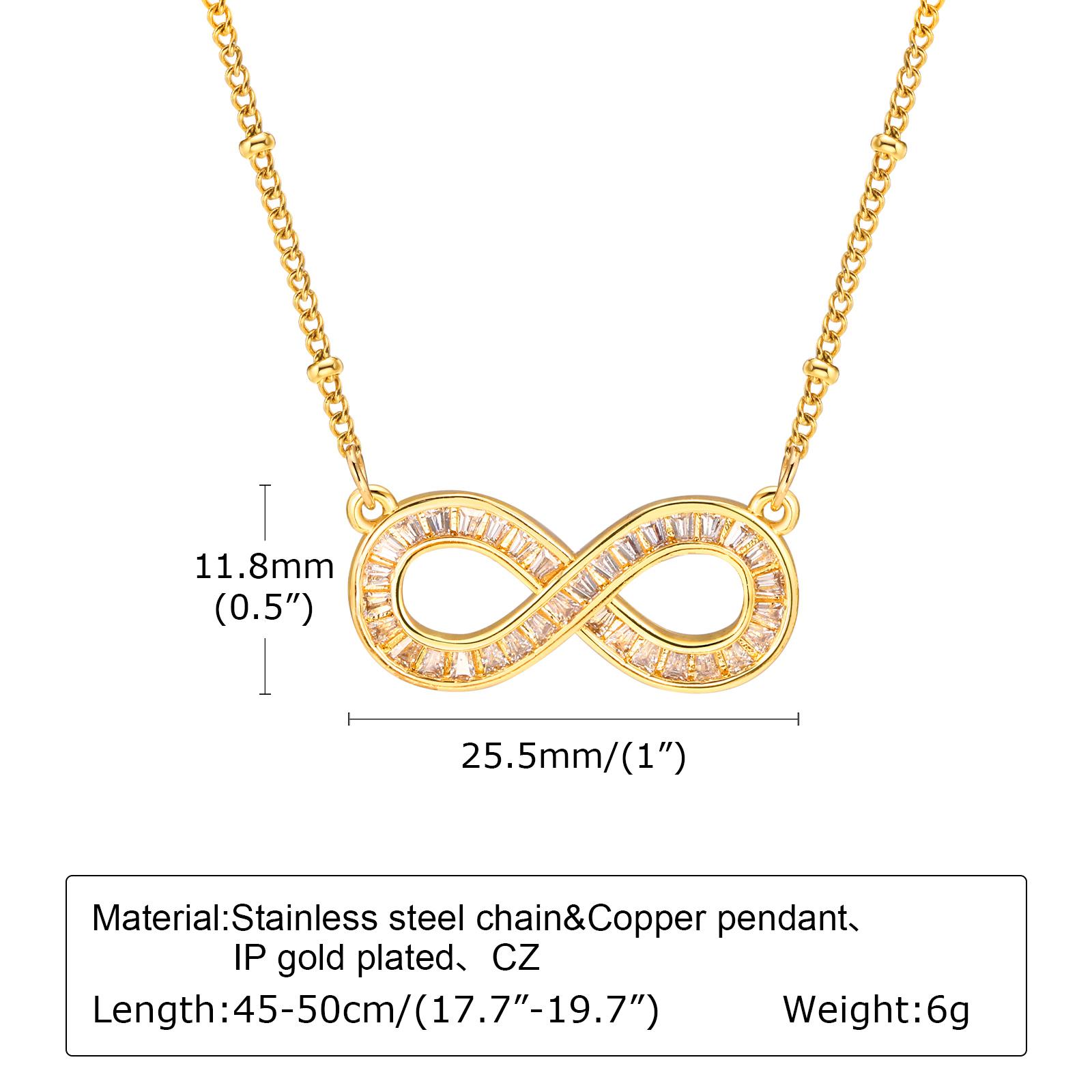 

14k Gold Plated Stainless Steel Button Bead Chain Copper Zircon Infinity Necklace,Fashion Love You Forever Pendant Necklace