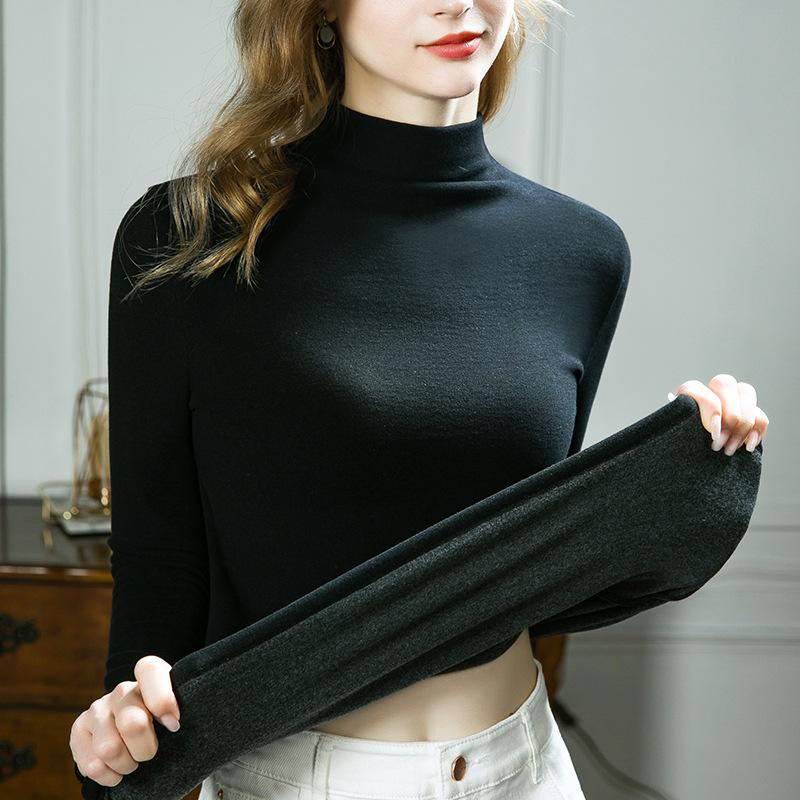 Heat and warmth semi-turtleneck German velvet bottoming shirt women's autumn and winter new silk cashmere velvet top