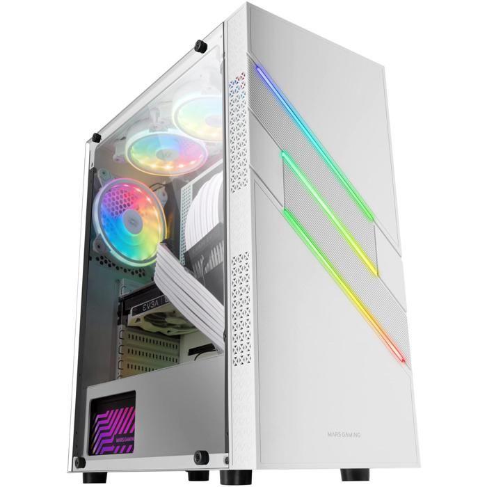 Boîtier ATX semi-tour - Mars Gaming - Mc-U3 - ARGB - Blanc - Ventilateurs 12 cm
