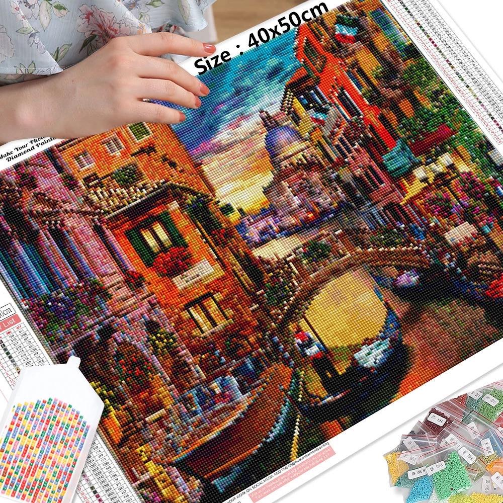 

HUACAN полная алмазная вышивка пейзаж город стразы для алмазной живописи морской закат Алмазная мозаика вышивка крестиком настенное искусство Full Square 20*30 cm