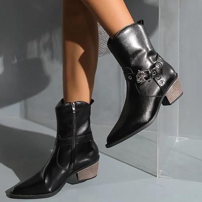 Winternewfashionluxury Metal Designer Leather Side Zipper High Heels Pointed Toe Trendy Large Size Women's High HeelsBotas Mujer