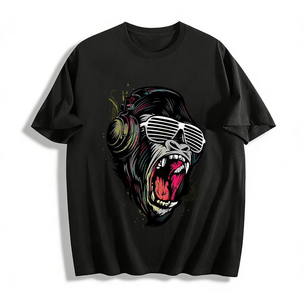 Cool Street Style DJ Gorilla Print Loose Casual Short Sleeve Top Pure cotton T-shirt XXS