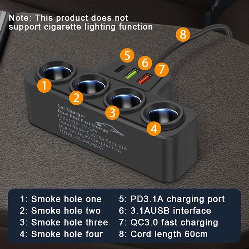 

4-в-1 Подвійний USB Швидка Зарядка Автомобільний Зарядний Пристрій Розгалужувач Прикурювача 12V 24V Штекер Адаптер Живлення для Автомобільного Відеореєстратора GPS Відеореєстратора Вантажівки Onesize