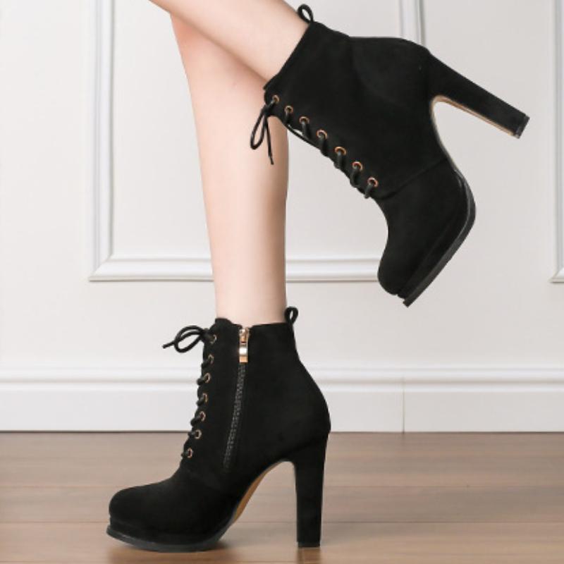 Fashion High Heel Sexy Spring Autumn British Style Lace Up Waterproof Platform Women Party Wedding Pumps Single Shoes Boots Women