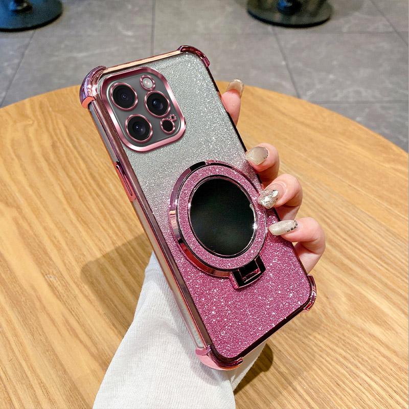Electroplated Glitter Gradient Phone Case For Honor Power Power2 GT Pro with Mirror Ring Stand, Shockproof Cover Honor GT розовый