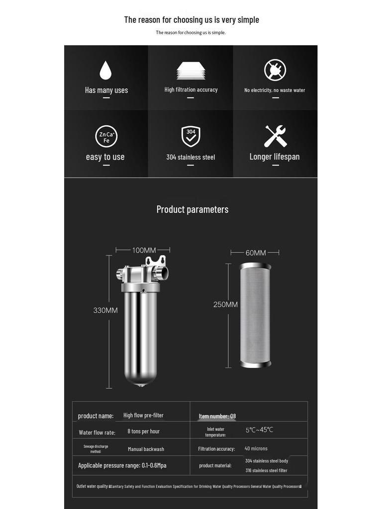 Inteligentní celodomácí čistič vody z nerezové oceli 304