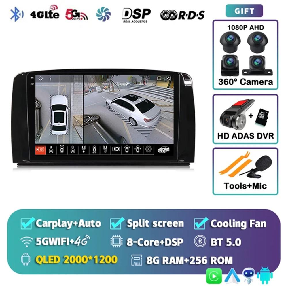 Android 14 QLED Car Radio Carplay Multimedia GPS Player BT For Mercedes Benz R Class R300 R350 R280 R320 R500 W251 2007 - 2011
