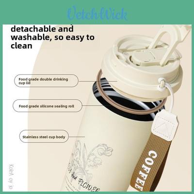 Modern Minimalist Stainless Steel Vacuum Coffee Tumbler With Carry Rope For Office Use