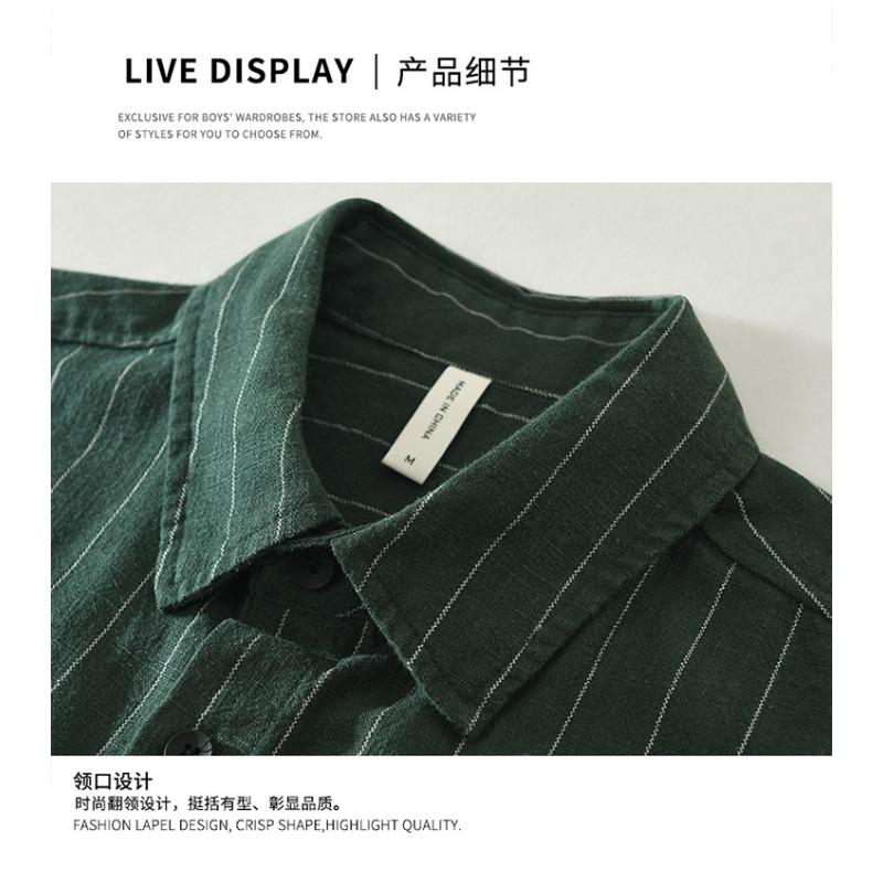 Men's Vertical Stripe Patch Pocket Short Sleeve Button Down Shirt Casual Streetwear Top