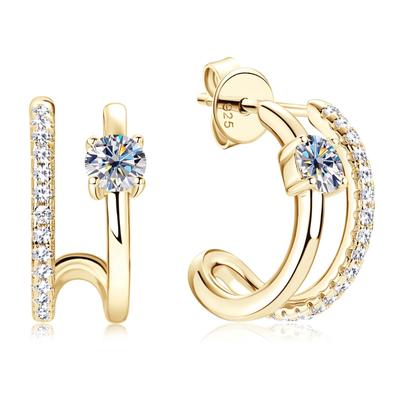 Αυθεντικά Ασημένια Σκουλαρίκια 925 4mm Σκουλαρίκια με Διαμάντια Μοϊσανίτη Μικροί Μισοί Κρίκοι για Πίρσινγκ Σκουλαρίκια Καρφωτά για Γυναίκες Επιχρυσωμένα με Χρυσό 18Κ Κοσμήματα