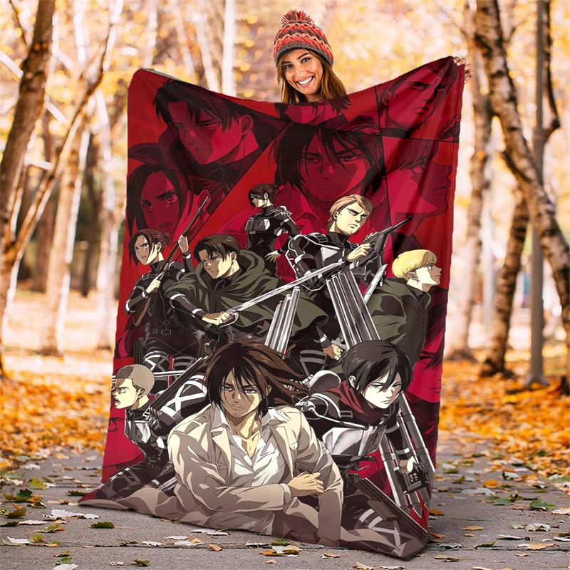 Attack on Titan Flannel Blanket Soft Warm All-Season Throw, Design for Camping, Car Travel, Hiking Sofa, Bed, Office Perfect Gift for Parties