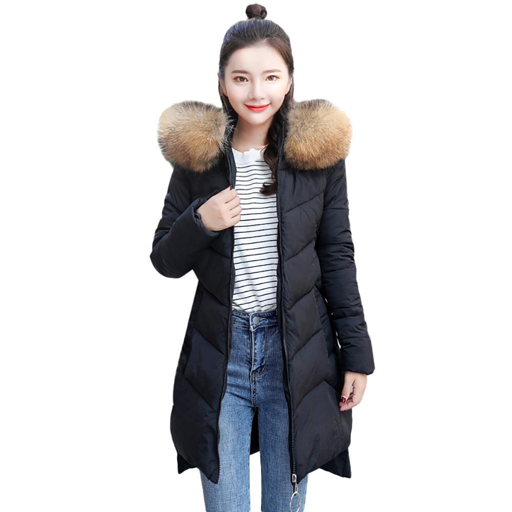  Women Outerwear  Hooded Coat Long Cotton-padded Zipper Jackets Pocket Coats