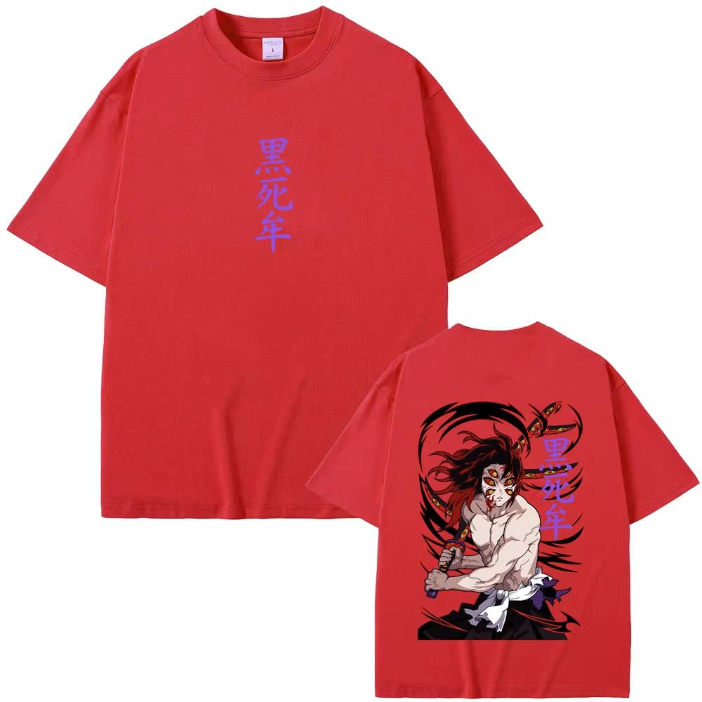 Anime Demon Slayer Kokushibo Doppelseitiger Druck T-Shirt Herren Damen Cartoon Mode Übergroße Streetwear Männlich Lässiges T-Shirt Top
