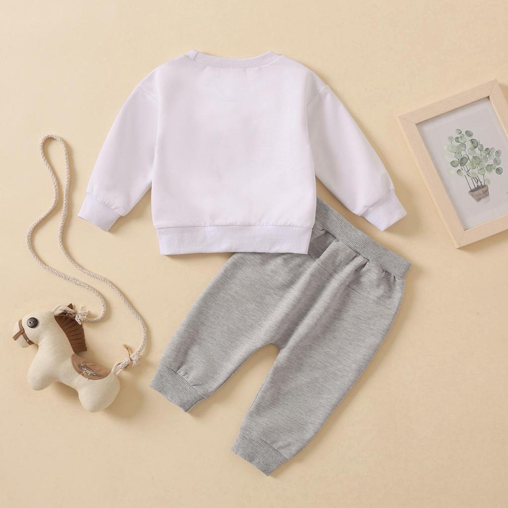 Toddler Letter Print Round Neck Top & Solid Color Long Pants Two-Piece Set, Multi-Color.