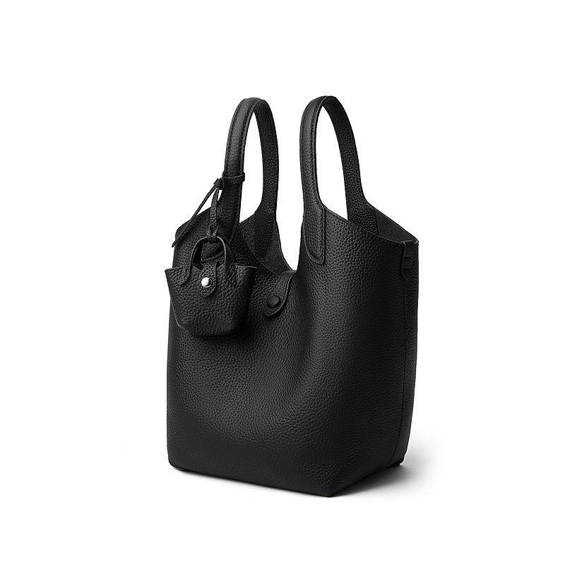 Light Luxury Design Portable Vegetable Basket Bag Genuine Leather Autumn And Winter High-End Sense Versatile Messenger Bucket Bag Women'S Bag