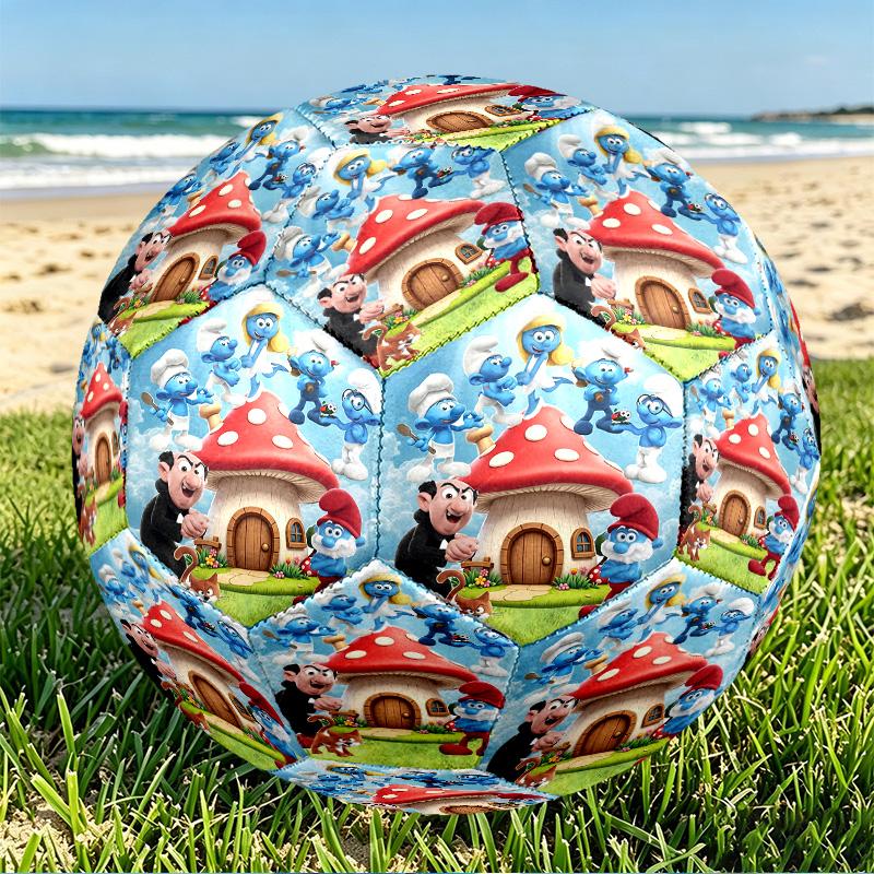 Blue Smurfs Print Size 5 Soccer Ball, PU Wear Resistant Football for Match Training and Daily Practice, Birthday Gift for Soccer Fans