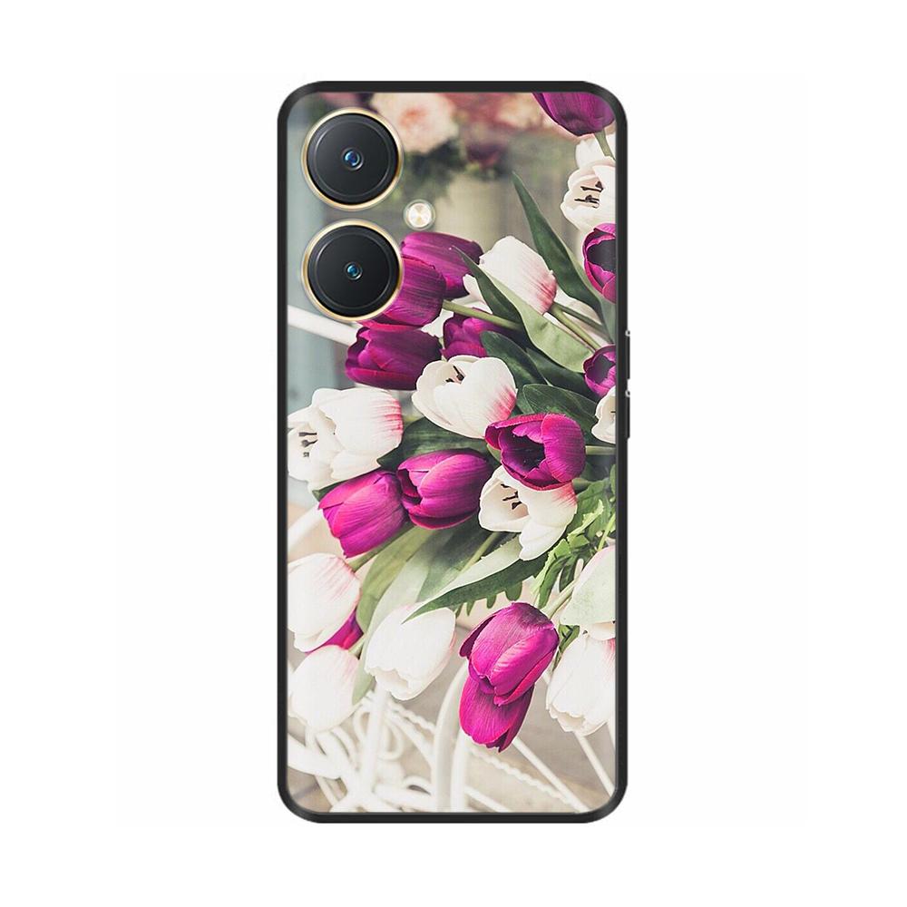 For Vivo Y27 Y27s Case Fashion Flowers Black Soft Coque Silicone Shockproof TPU Phone Cover Funda for Vivo Y27 Y 27 Bumper V2249