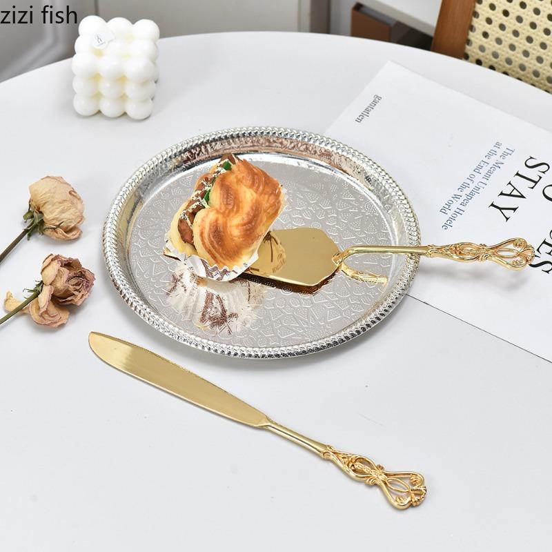 Gold Silver Metal Plate Fruit Plate Snack Bowl Storage Tray Cake Plates Jewelry Tray Bread Plates Dim Sum Dish Display Trays