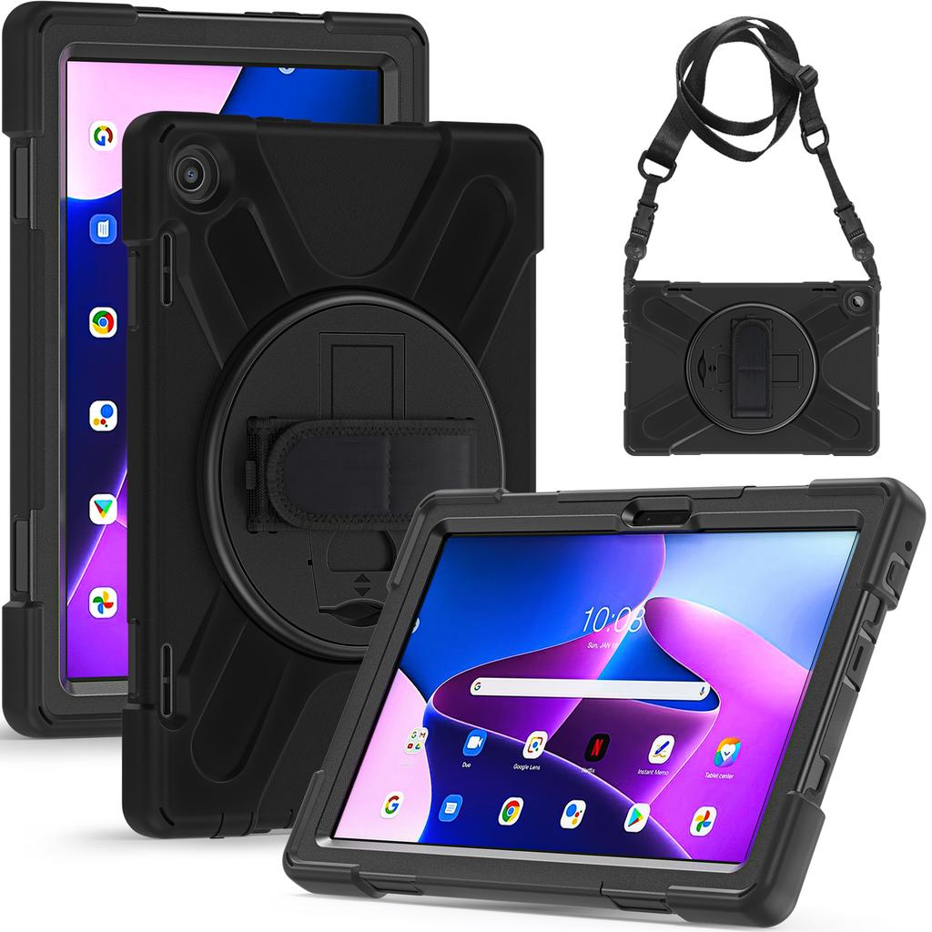 Rugged Armor Tablet Case for Lenovo Tab M10 Plus 3rd Gen 10.6" 2022 TB-125F/TB-128F Hand Shoulder Strap Heavy Duty Tablet Cover
