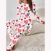 Euro-American Fashion 3D Heart Symbol Print Women's  Four-season Long-sleeved T-shirt + Long Pants Two-piece Set. Perfect Gift for Valentine's Day