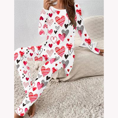 Euro-American Fashion 3D Heart Symbol Print Women's  Four-season Long-sleeved T-shirt + Long Pants Two-piece Set. Perfect Gift for Valentine's Day