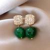 New Arrival Elegant Green Chalcedony Square CZ Zircon  Silver Needle Ladies Tassels Stud Earrings  For Women Gifts