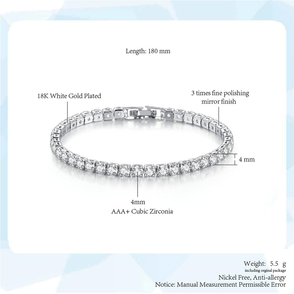 Women's Tennis Bracelet Hip Hop Trendy AAA+ Cubic Zirconia Silver Color Teen Girl Crystal Chain On The Hand Wedding Jewelry H086