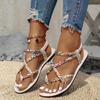 Fashion Colored Woven Women's Sandals, Round Headed Flat Toe Sandals, Slim Strap Combination Flat Bottom Sandals