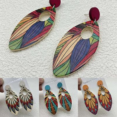 Geometria Retro Styl Bohemian Drewniane Kolczyki Kolczyki Biżuteria Ozdoba literatura i sztuka