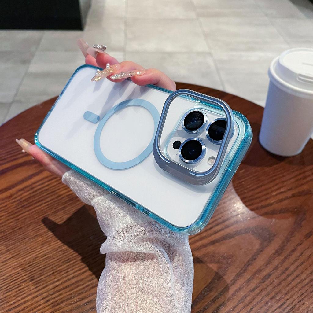 iPhone 17 Pro Max Magnetic Lens Stand Case - Transparent, Drop-Proof, Full Coverage Protective Case