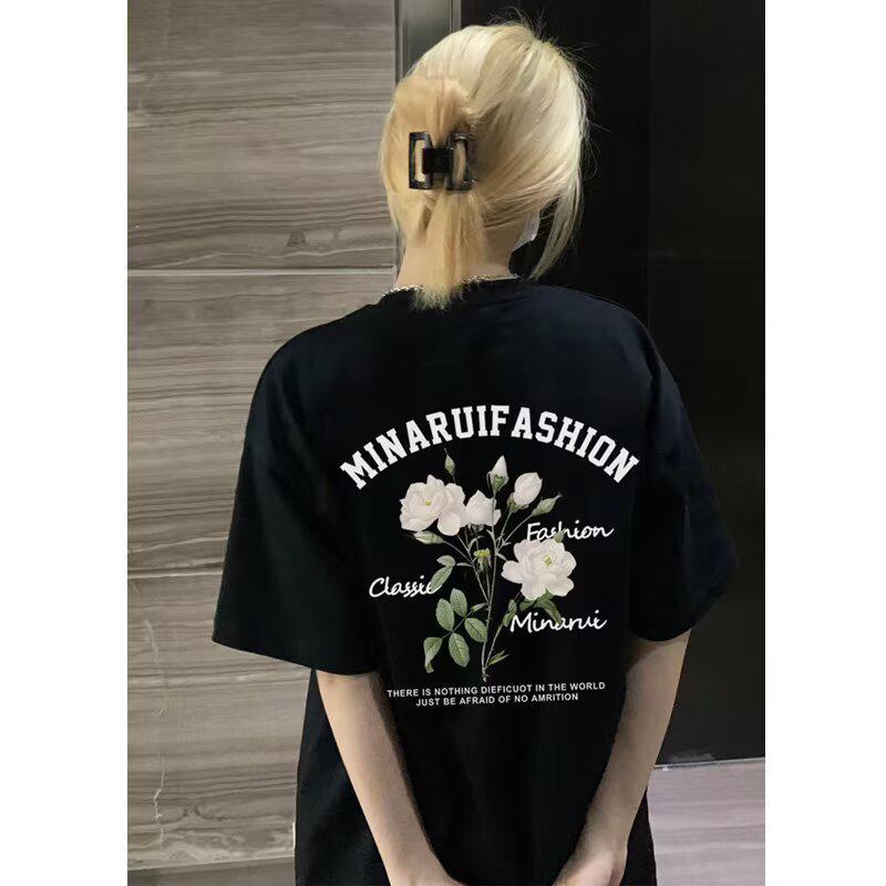 

Женская хлопковая футболка большого размера с круглым вырезом и коротким рукавом - Милый стиль, новый принт весна/лето 2025 Medium чёрный