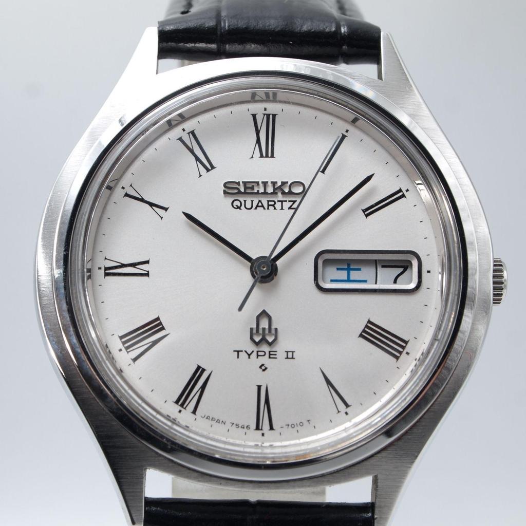 Used Overhauled SEIKO Type 2 Roman Sunburst 7546 Vintage Quartz