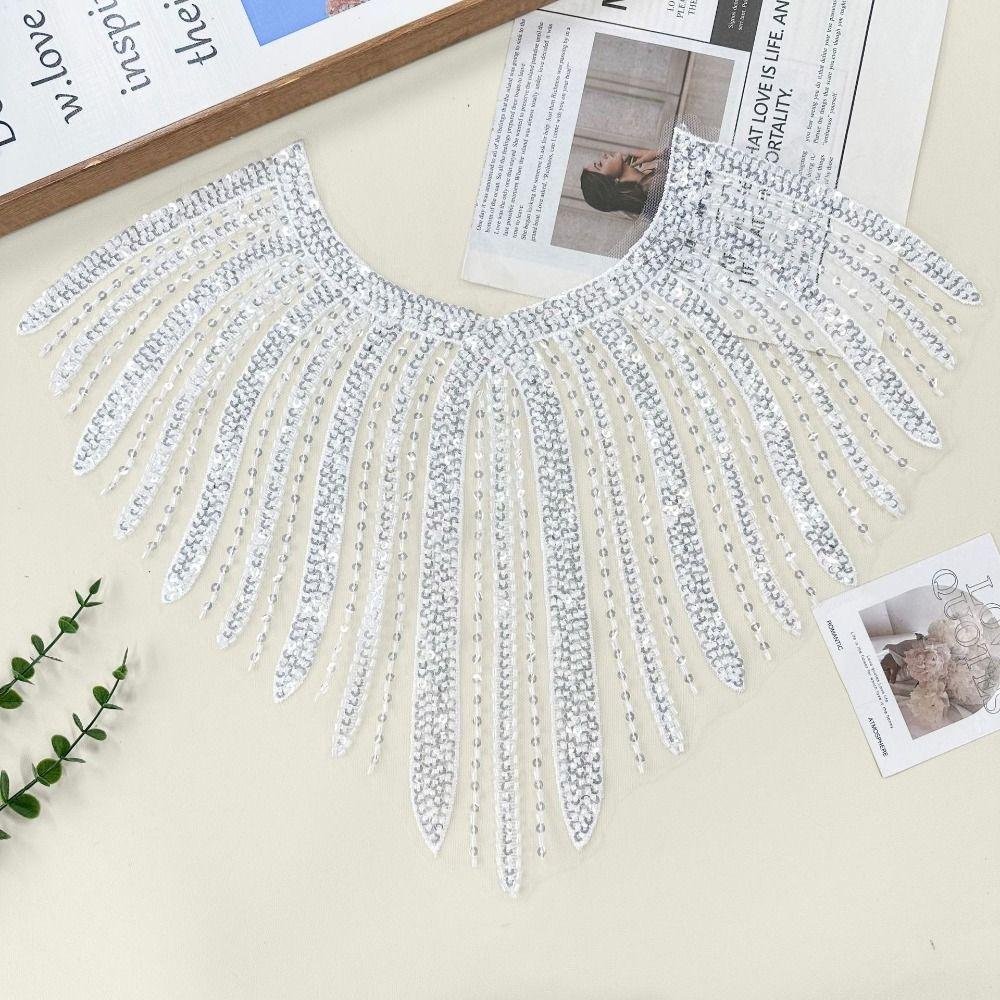 Fashion Polyester Beaded Applique Sew On DIY Neckline Patch Shining Lace Tassel Collar Appliques Apparel Decoration