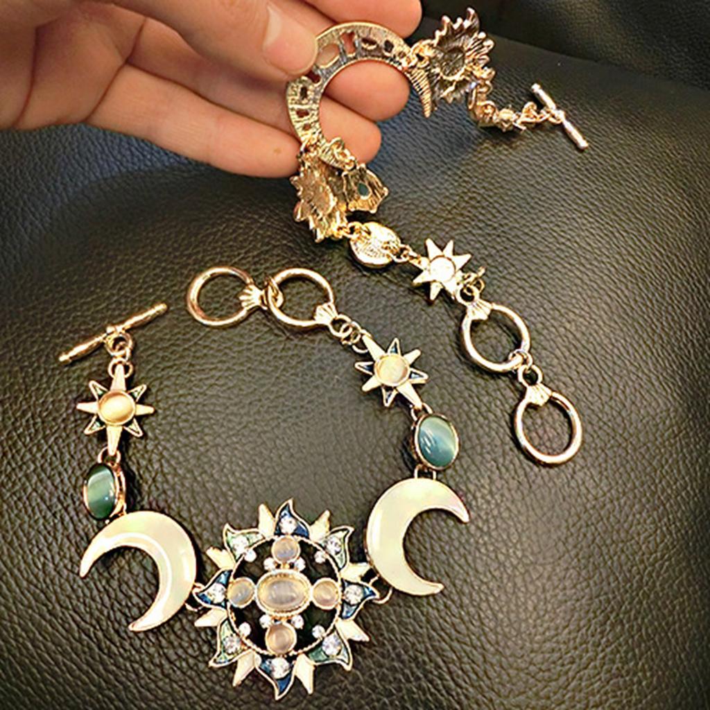 Elegant Sun Moon Star Shape Bracelet Featuring Natural Rhinestones Opal in Bohemian Style for Daily Wear Dates Parties