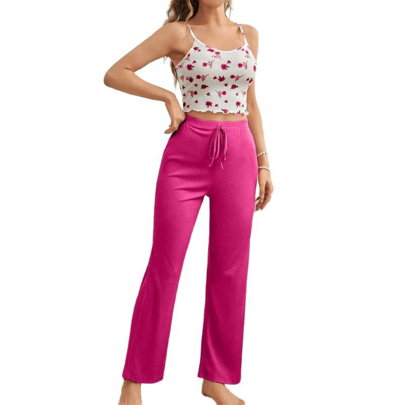 Floral Camisole & Long Pants Set - Casual, Comfortable & Sexy Women's Homewear