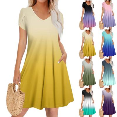 Women's Casual Fashion V Neck Short Sleeve Dress Stylish Wedding Guest Dress