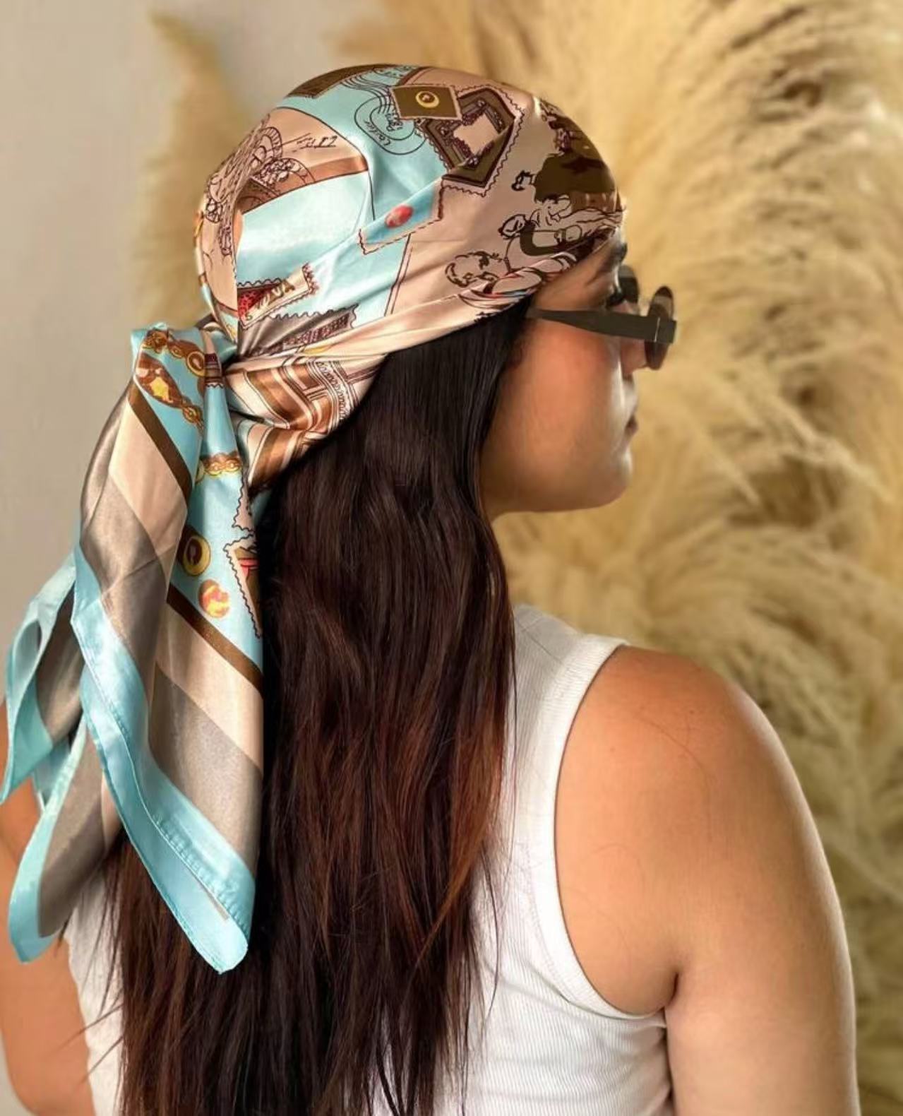 

Luxury Polyester Satin Head Scarf, Large Square Scarf for Hair Wrapping, Beach Cover-up, and Fashion Accessory for Women One Size небесно-голубой