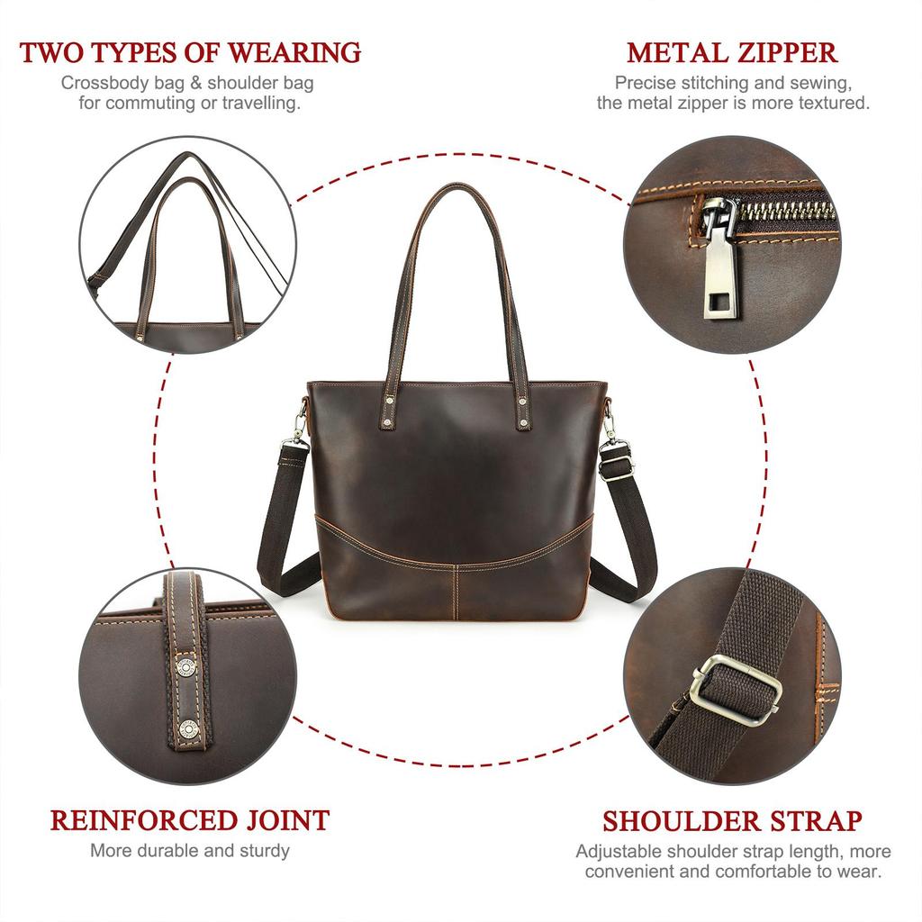 CONTACT'S Genuine Leather Tote Bags for Women Men Briefcase Shoulder Messenger Laptop Bags Lady Office Female Bags Handbags for 14.2 Laptop