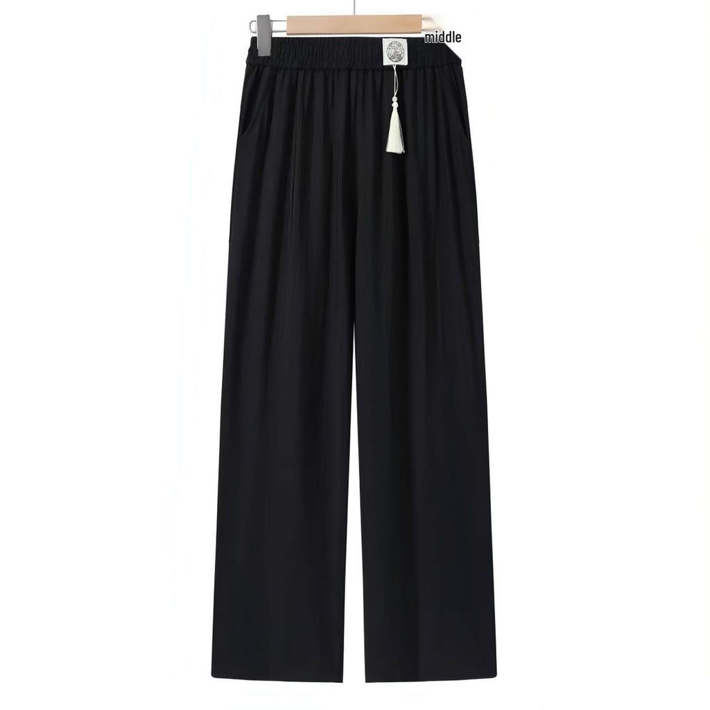 Mid-Rise Elastic Waist Straight-Leg Casual Pants for Mature Women