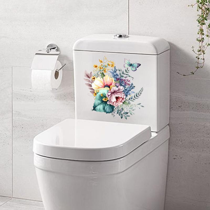 Toilet Sticker Waterproof Floral Butterfly Self Adhesive Removable No Trace for Home Bathroom Renovate