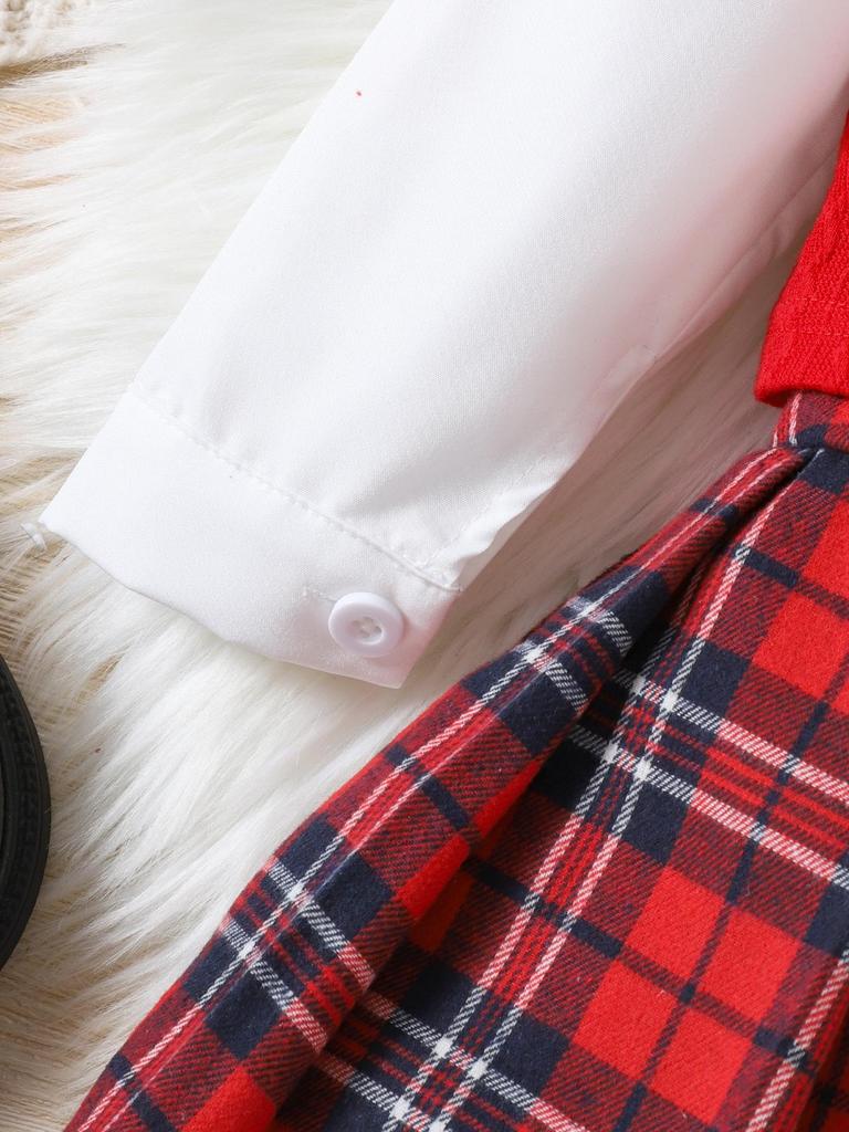 2026 Autumn Style: European & American Girls' Knit Vest, Long-Sleeved Shirt, Plaid Skirt Set