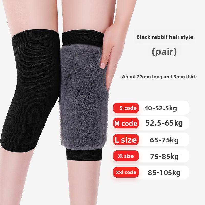 Winter Sports Rabbit Fur-Lined Thickened Knee Warmers-Warm Cold-Resistant Heat-Retaining Non-Slip Ideal For Arthritic Knees W17852WW- чёрный