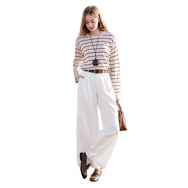 Xiangying Women s White High-Waist Casual Wide-Leg Pants L