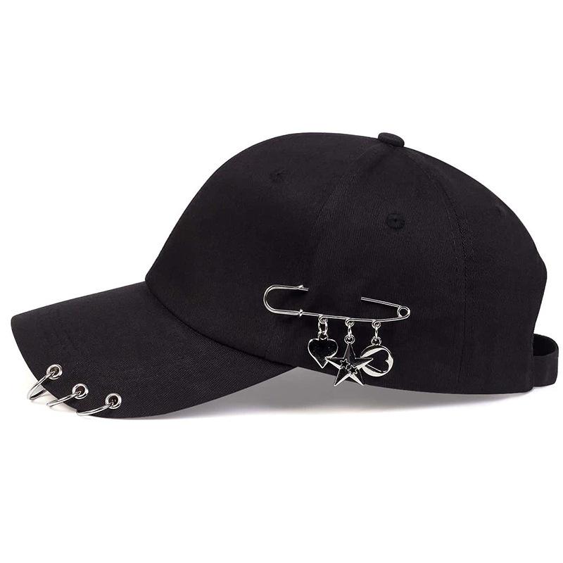 Hip-Hop Baseball Cap With Unique Horn Accents, Safety Pins & Charms Casual Cool Outdoor Use Accessory For Couples Street Style Style