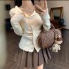 Lapel fungus edge knitted cardigan sweater women's autumn new slim waist top trendy