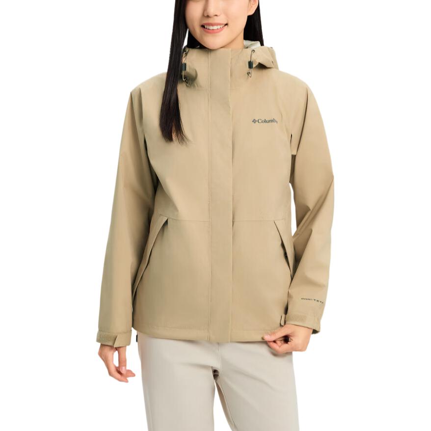 Columbia Solid Logo Hiking Hooded Lightweight Waterproof Jacket Women jackets Khaki XR1866-262